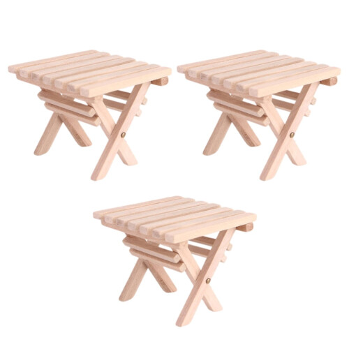 3pcs Miniature Foldable Wooden Table Set for Desk or Camping Decor