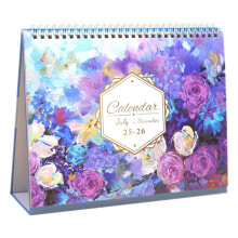 Liten stående skrivbordskalender2026, 25x20 cm flipkalender med blomsterkonst – januari till december2026