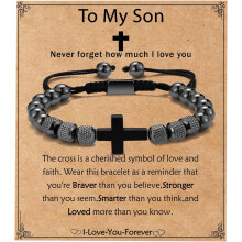 Verstellbares Obsidian-Kreuzarmband für Männer und Jungen – Christlicher Schmuck, Geschenk zur Kommunion/Konfirmation/Taufe, auch für Teenager