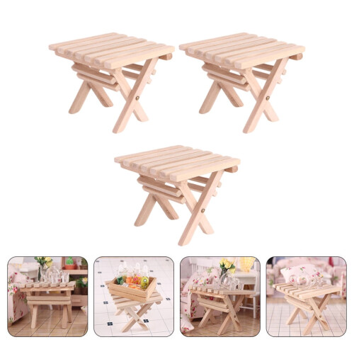 3pcs Miniature Foldable Wooden Table Set for Desk or Camping Decor 2