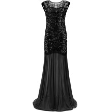Damekjoler fra 1920'erne, sort pailletter, Gatsby maxi lang aftenkjole, plus size eller