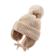 Toddler Kids Fleece Cap With Ear Flap Baby Boys Girls Infant Cotton Warm Solid Knitted Woolen Hat Autumn Winter