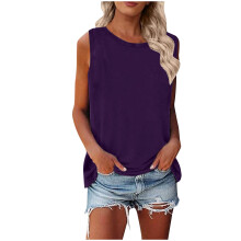 Hauts d'été pour femmes, débardeurs grande taille, col rond, sans manches, coupe ample, couleurs unies, t-shirts décontractés