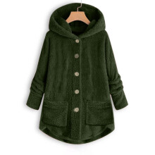 UTTOASFAY Damefrakker Plus Size Dame Plus Size Knap Plys Toppe Hætte Løs Cardigan Uldfrakke Vinterjakke Armygrøn16(XXL)