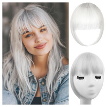 Flequillo postizo gris plateado - Extensiones de cabello 100% humano, flequillo falso estilo francés para mujer, flequillo postizo grueso para uso
