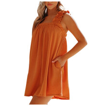 Robe d'été pour femme, ample, sans manches, à volants, courte, fluide, plissée, mini-robe avec poches