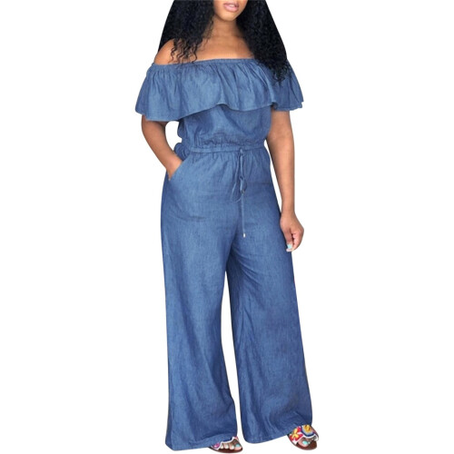 Γυναικεία ολόσωμη φόρμα KEUSN Plus Size με φαρδιά μπατζάκια και έξω τους ώμους