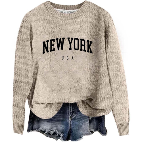 Dame Beige Cardigan Genser Høst Vinter Rund Hals