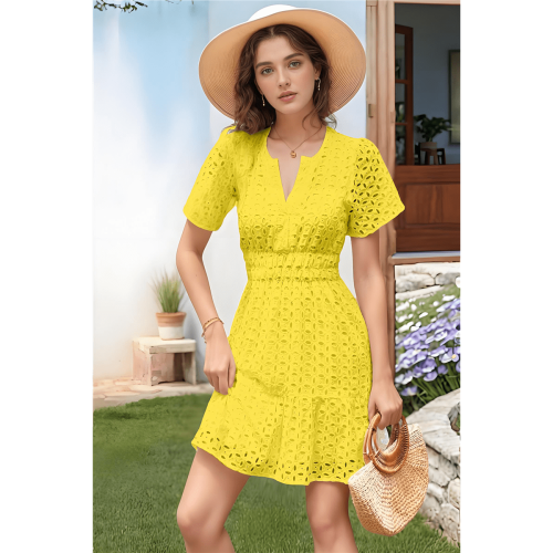 Jupe trapèze jaune XL à col V et œillets, taille haute 2