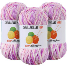 3x100g Fluweelzacht chenillegaren (dik garen) voor haken, weven en breien – Zacht garen voor babydekens en kleding, geschikt voor standaard