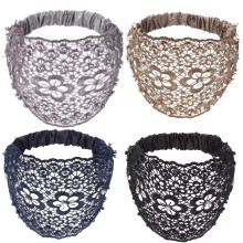4 Pcs Boho Pearl Lace Headband, Wide Floral & Pearl Embellished Lace Elastic Hairband, Elegant & Fashion Hair Accessories for Women (4 PCS,Mix)