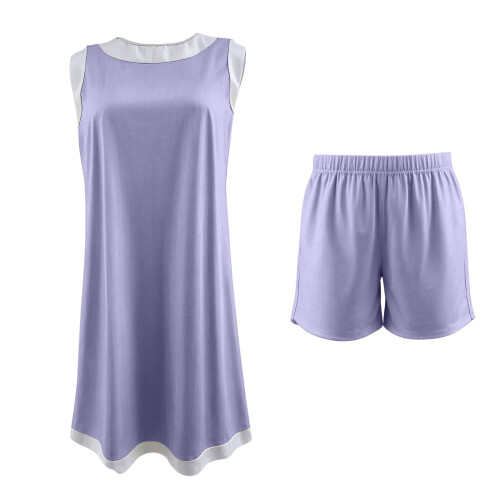 Damen Sommer-Freizeit-Shorts-Set, einfarbig, Lila 2