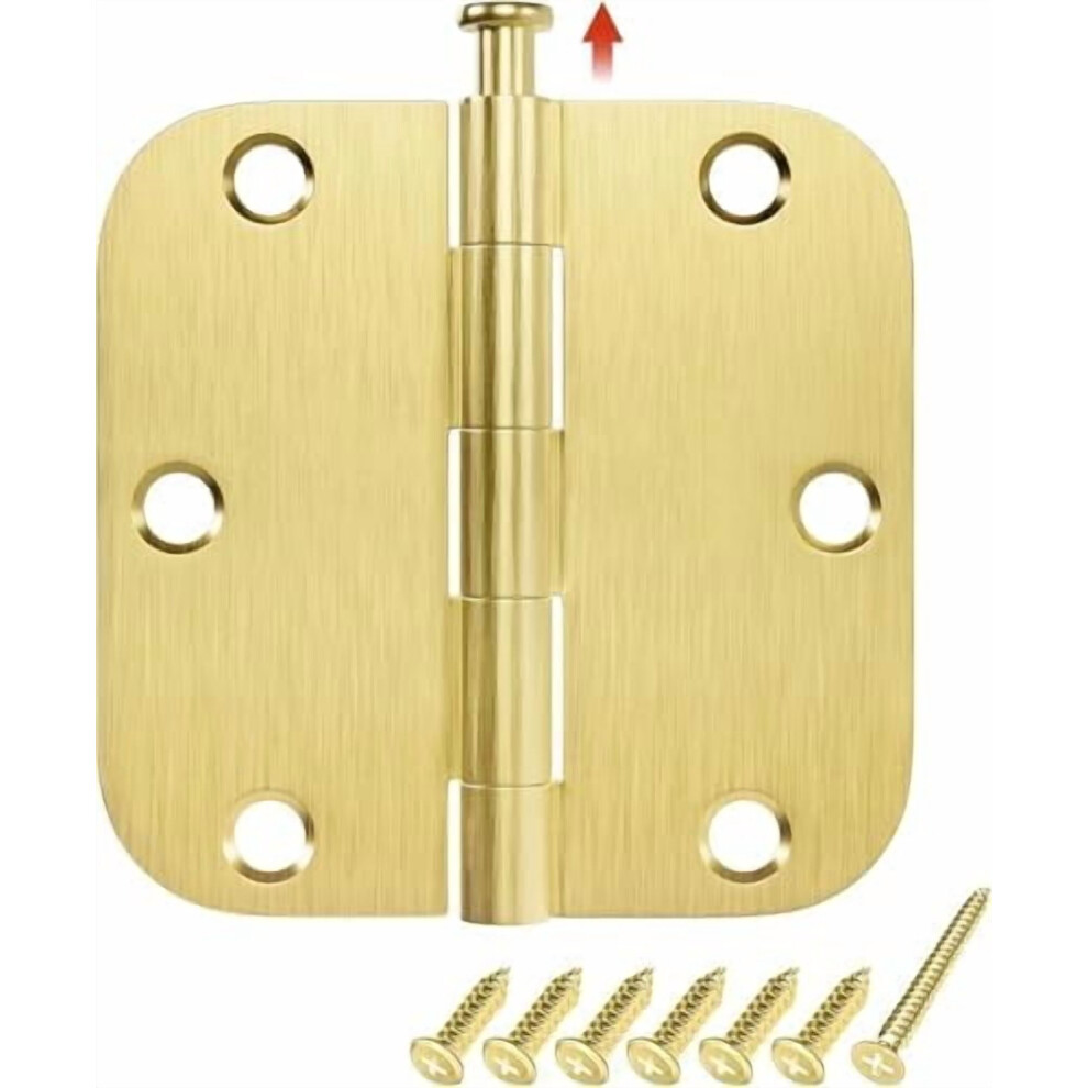Brushed Brass Door Hinges 3.5" 5/8" Radius 3 Pack 9097180987130