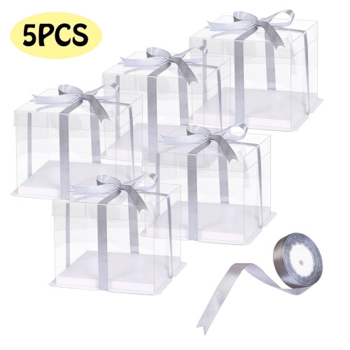 Scatole trasparenti alte per torte con coperchio, 20 x 20 x 18 cm (5 pezzi)