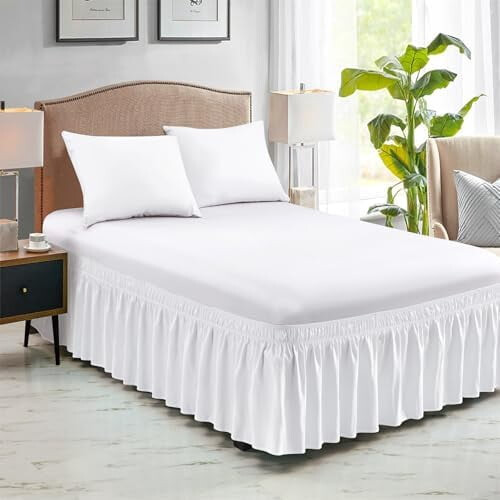 Queensize seng nederdel hvid elastisk 40 cm sænket 1