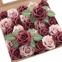 25 roses artificielles cannelle et rose poudré avec fil de fer