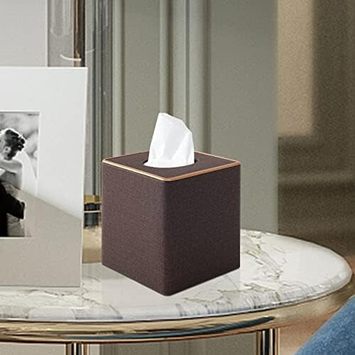 Beige tissuebox van PU-leer met gouden rand 1