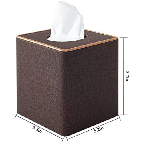 Beige tissuebox van PU-leer met gouden rand 2