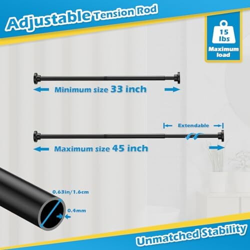Bară de perdea cu arc reglabil, 84-147 cm, neagră 2