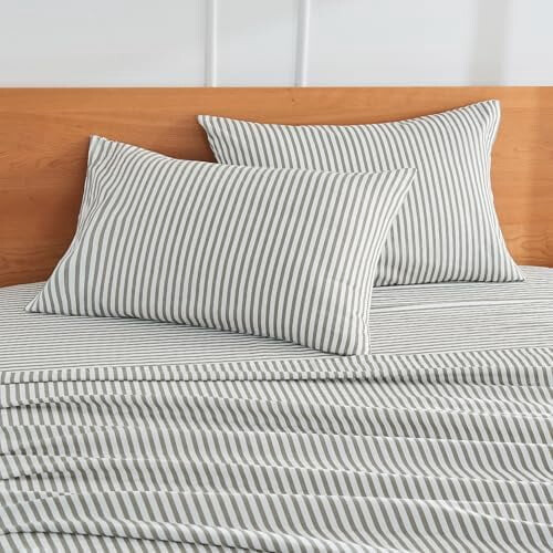 Ensemble de 2 taies d'oreiller rayées 100 % coton (taille Queen) 1