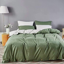 Cotton Duvet Cover Twin Size Green White Reversible 2PCS