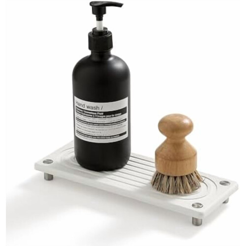 Diatomitvaskholder 10" x 4" sølv/hvid