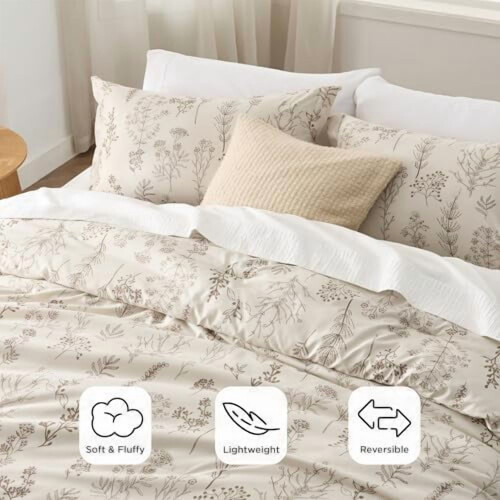 King Comforter Set Beige Floral 3-Piece Botanical 2