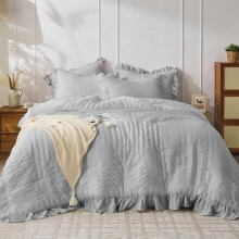 Light Grey King Comforter Set Seersucker 3-Piece