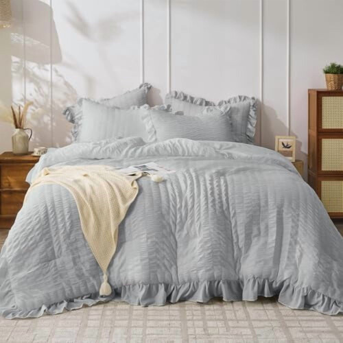 Light Grey King Comforter Set Seersucker 3-Piece