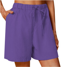Womens Casual Shorts Drawstring Comfy Elastic Waist Shorts Summer Pull On Short with Pockets S-5XL