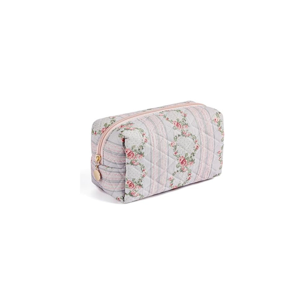 Blue Floral Makeup Bag For Women & Girls Â Zippered Travel Cosmetic Pouch, Portable Toiletry Organizer (Blue)