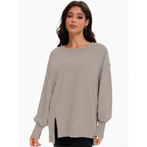 Γυναικεία oversized πουκάμισα με μακριά μανίκια και στρογγυλή λαιμόκοψη