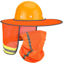 2 Pcs Sun Hard Hat Neck Protection, High-Vis Full Brim Mesh + Neck Gaiter Bandana, Reflective (Orange), compatible with hard hats