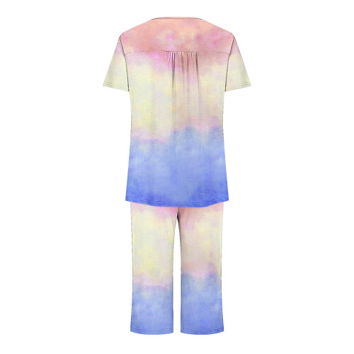 Dame Tie Dye Lounge Pyjamasæt Capri Pants 2-delt 2