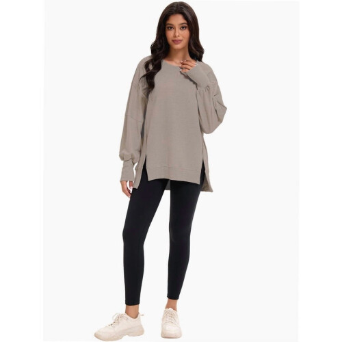 Γυναικεία oversized πουκάμισα με μακριά μανίκια και στρογγυλή λαιμόκοψη 2
