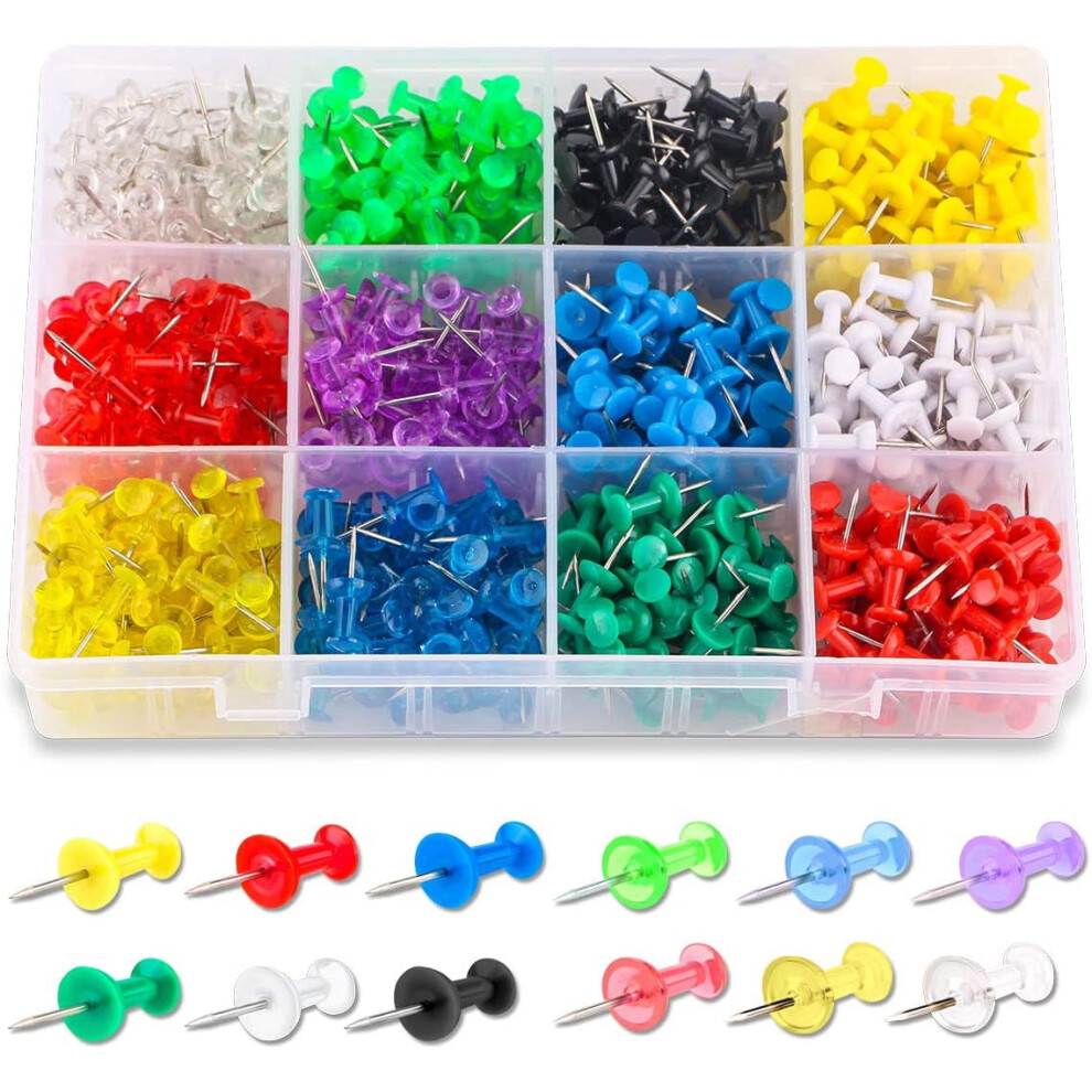Push Pins Color Thumb Tacks 600-Count Standard Pins Steel Point And Colored Plastic Head, 12 Assorted Colors 9110895539651