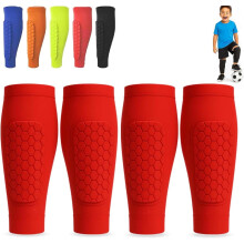 Shin Defender, Shin Guards Kids with Honeycomb Pads, 2 Pack Shindefender Shins Guards Soccer for Ski Youth Adult(Red Red,S(Age 6-10))
