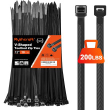 Heavy Duty 12" V-Shaped Toothed Zip Ties, 200 LBS, Extra Large Adjustable Nylon Cable Ties for Indoor/Outdoor – 80 Pack Black