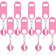 Juego de 8 abridores de botellas planos de color rosa con portacredenciales.