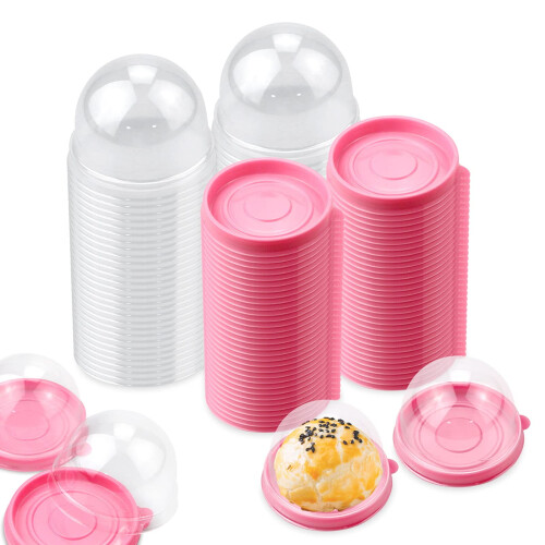100 cajas de plástico transparente rosa para cupcakes de 2,75" x 2" 1