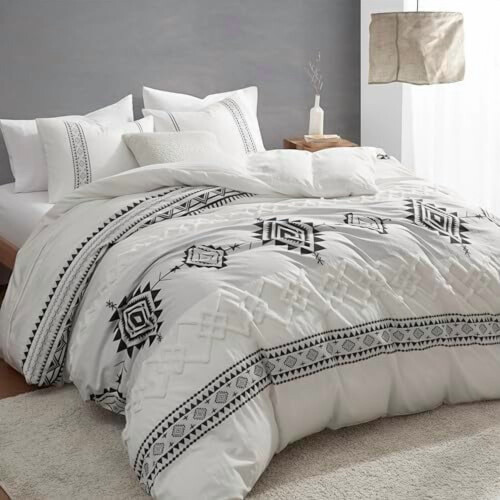 Boho Black & White Duvet Cover Set Queen 3 pcs 1