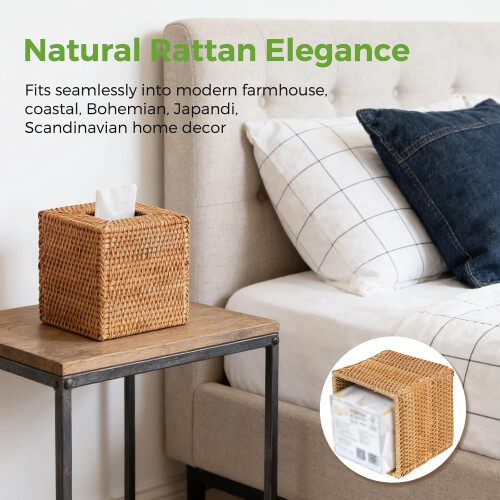 Natuurlijke rotan tissueboxhoes 5,5 inch vierkant 1