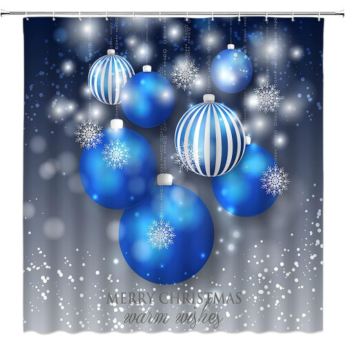 Weihnachtsduschvorhang blau-silberne Schneeflocken 2