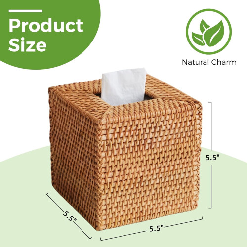 Natuurlijke rotan tissueboxhoes 5,5 inch vierkant 2