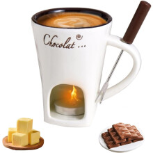 Service à fondue au chocolat en céramique avec fourchettes et bougie chauffe-plat
