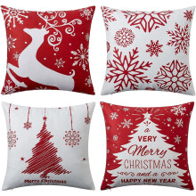 White & Red Christmas Pillow Covers 18x18, Set of 4, Xmas Tree/Snowflake/Deer Design, Holiday Cushion Cases for Indoor Farmhouse Home Decor