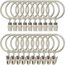 20-Pack Metal Curtain Rings with Clips, 1.5" ID, Matte Silver, Compatible with Standard Rods