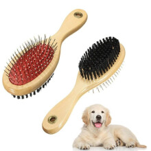 Wooden Double-Sided Dog Brush: Pin + Bristle, Soft Grooming Tool for Dogs & Cats, Long/Short Hair – Compatible with All Breeds