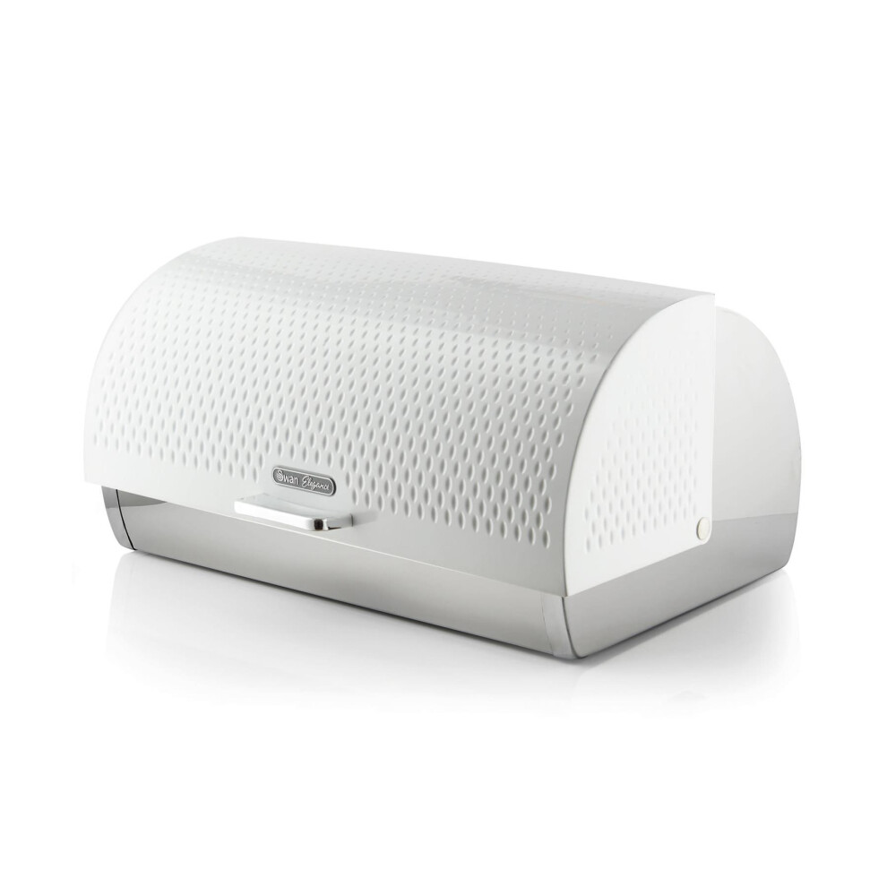 Swan Elegance Bread Bin With Textured Gloss Finish, Roll Top Design And Ventilation For Longer Freshness, 14L, Swka18532wht White