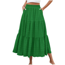 Womens Skirts High Waisted Long Maxi Solid Color Flowy Beach Casual Elastic Waistband with Pockets A-Line Summer Skirt for Women Boho Vacation Skirt